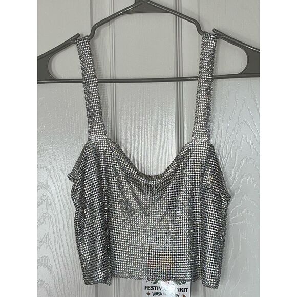 Forever 21 Tops - NWT Forever 21 silver rhinestone backless cropped top size xs